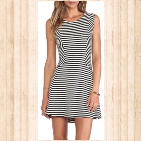 Free People Cha Cha Black White Stripe Skater Dress Sleeveless Fit Flare M - Picture 4 of 10